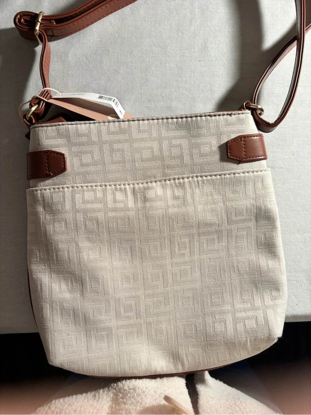 Cream and Tan Crossbody Bag